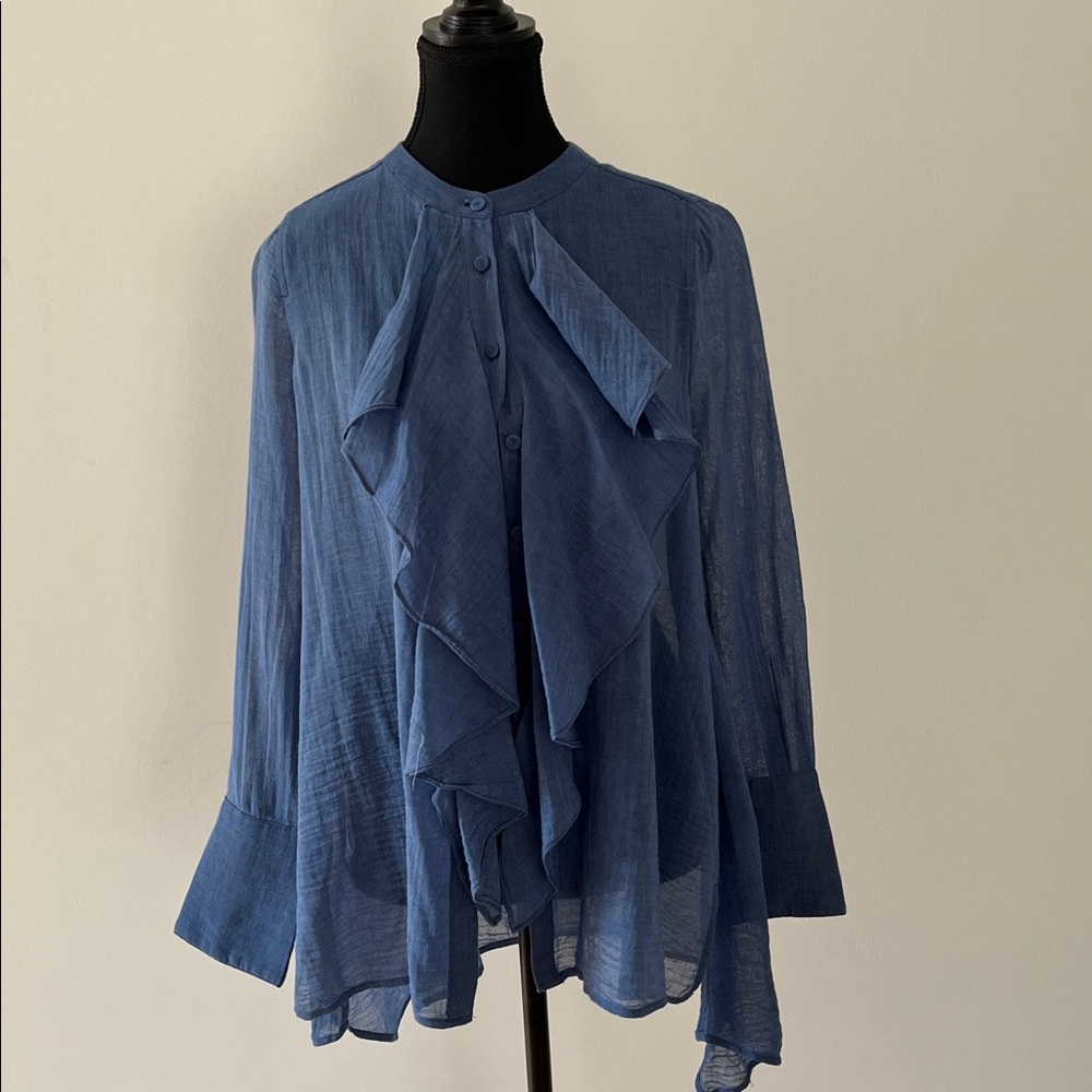 Boho style  Blue Button-Up Blouse.